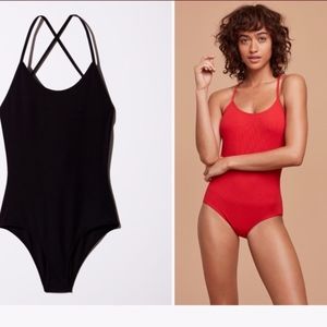 Aritzia Wilfred Cherelle Black Crosstie Bodysuit